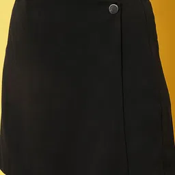 purple feather Women Solid Divided Black Skirt image 4