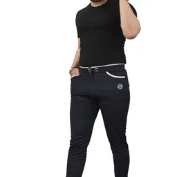 silkgrid Men Solid Black Track Pants image 5