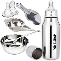 pgd Baby Full Gift Set Steel Feeding Bottle, Feeder, Spoons, Bowl, Extra 2 nipples - 350 ml-picture-13