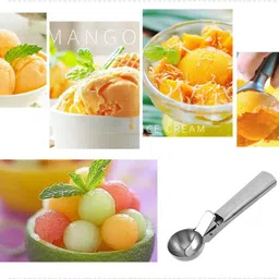 elhify Stainless Steel Scooper for Ice Cream, Trigger Release (Silver) Disposable Stainless Steel Ice Tea Spoon, Ice-cream Spoon image 2
