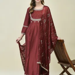 shree - she is special Embroidered Silk Blend Stitched Flared/A-line Gown image 4