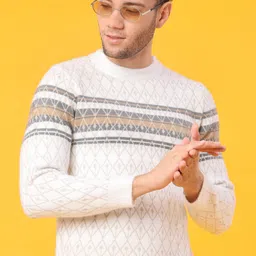 v-mart Men Self Design Round Neck White Sweater-picture-19