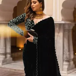 hutah Embroidered Bollywood Velvet Saree-picture-19