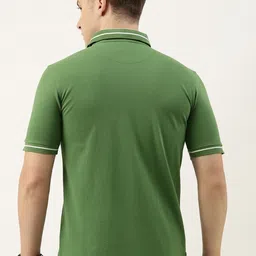 peter england Men Solid Polo Neck Polycotton Green T-Shirt image 5
