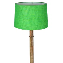 homesake Rustic Wood Floor Lamp in Walnut Brown with Multicolor Fabric Shade, Dome Base, Green image 4