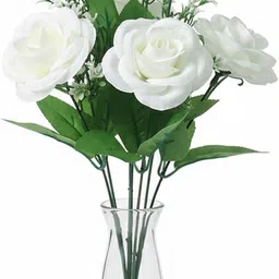 duggu item White Artificial Roses Flower Bunch for Home Decor White Rose Artificial Flower image 3