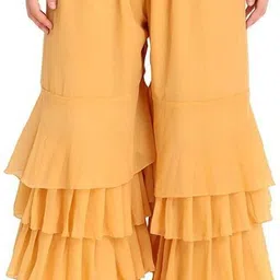 shararat Women Flared Gold Cotton Blend Trousers-picture-12