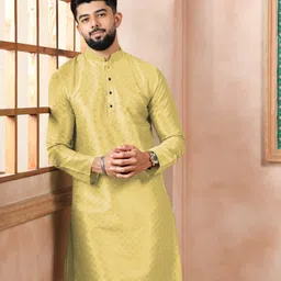 koshin Men Block Print Art Silk Straight Kurta image 4