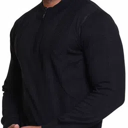 cavardi Men Solid Round Neck Black Sweater image 3