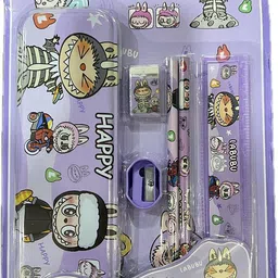 thing cart Labubu Theme Stationery Set for Kids | Gift Set | Return Birthday Gift Labubu Art Metal Pencil Boxes-picture-18