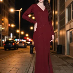 ziva fashion Women Bodycon Maroon Ankle Length Dress-picture-16