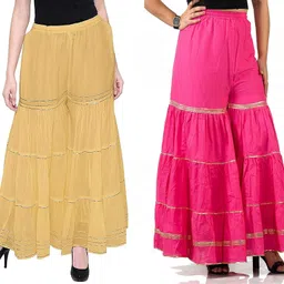 kanna fabric Pack of 2 Women Regular Fit Beige, Pink Viscose Rayon Trousers-picture-31