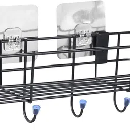 EVANEX Multipurpose Wall Mounted Bathroom Shelf with 4 Hooks (Pack of 1) Stainless Steel Wall Shelf-picture-36