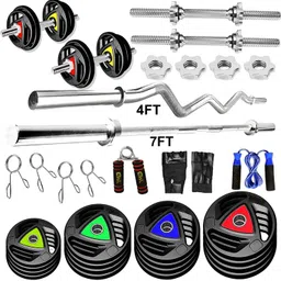 ymd 30 kg Premium Rubber Plates (2.5KGx4Plate, 5KGX4Plate) 4FT Curl 7FT Straight 28MM Rod Home Gym Combo-picture-19