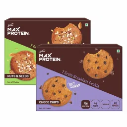 RiteBite Max Protein 7 Grain Breakfast Cookies Choco Chips 660 g Pack of 12 ( 55g x 12 ) + Nuts & Seeds 660 g Pack of 12 ( 55g x 12 ) Combo . Protein|Fiber|Calcium|No Maida|GMO Free|No Preservatives-image-12