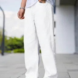 denim hawk Men Loose Fit Mid Rise White Jeans image 2