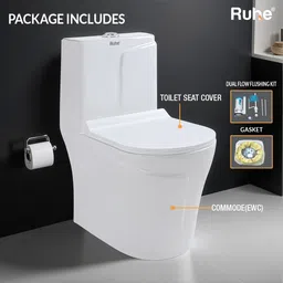 ruhe Vox One-Piece Rimless S-Trap Western Toilet | High-Grade Ceramic | Anti-Bacterial Glaze | Soft Close Seat | Dual Flush | Floor Mounted Western Commode image 4