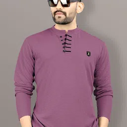vebnor Men Self Design Mandarin Collar Polyester Purple T-Shirt-picture-11