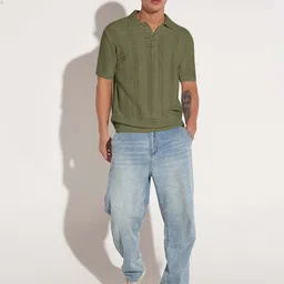 showoffff Men Solid Polo Neck Cotton Blend Green T-Shirt image 5