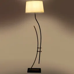 White Iron & Cloth Shade Club Floor Lamp With Iron Base by Sapphire image 4