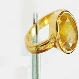 ratan bazar Original & Effective Stone Gold Plated Yellow Sapphire/Pukhraj Ring For Unisex Bronze Sapphire Gold Plated Ring image 2