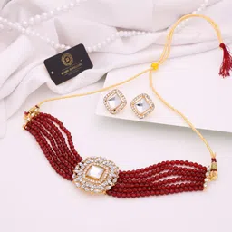 brado jewellery Brass Gold-plated Gold, Maroon, White Jewel Set image 5