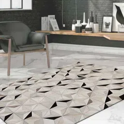 dazzhome Black Hair On Leather Geometrical Hand Woven 8ftX10ft Carpet image 1