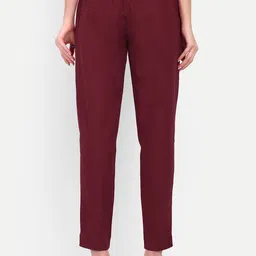 githaan Women Regular Fit Maroon Pure Cotton Trousers image 2