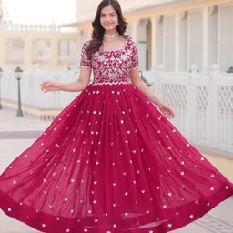 krvaa Embroidered Georgette Stitched Anarkali Gown-picture-14
