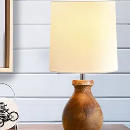 decor city Mini Farmhouse Wooden Dome Table Lamp – Vintage Pot Light for Bedrooms, White Table Lamp-picture-26