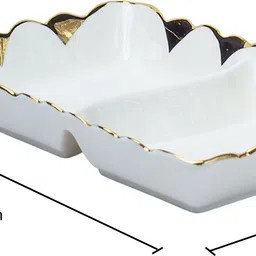 market 99 White & Golden Ceramic Rectangular Dish with Elegant Gold Trim & Glossy Finish Tray image 5