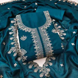 hmp fashion Unstitched Silk Blend Salwar and Dupatta Material Embroidered image 1