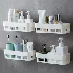 shrey Self Adhesive Wall Hanging BATHROOM floating Shelf (pack of 2) 1.663 Plastic Wall Shelf image 2