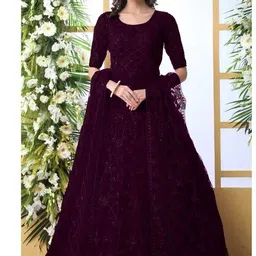 kb fab Embroidered Net Semi Stitched Straight Gown-picture-22