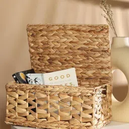 Beige Seagrass Solid 17.32 x 11.81 Inches Storage Basket by Habere India-image-15