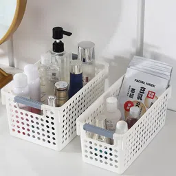 kuber industries Polypropylene Hollow Mulipurpose Small Storage Basket with Handle (White) Storage Basket image 3
