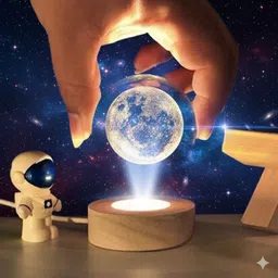 cokart 3D Crystal Ball Night Lamp With Woodern Base SolarSystem CrystalBall Night Light Night Lamp image 2