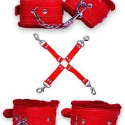 cinrada Handcuff & Legcuff And Hogtie Red Soft Leather 3 Pcs Combo For Couples-picture-15
