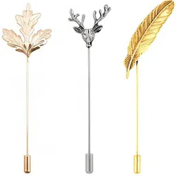 YELLOW CHIMES Combo of 3 Pcs Elegant Latest Leaf Feather Deer Design Gold Silver Brooch Lapel Pin for Men Brooch-picture-12