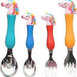 tiaara Unicorn Stainless Steel Baby Feeding Spoon and Fork Cutlery Set for Kids Steel Cutlery Set-picture-32