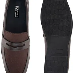 here&now Brown Suede Formal Slip Ons Loafers For Men image 5