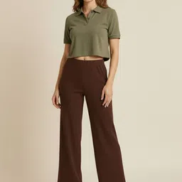 de trendz Women Flared Brown Cotton Blend Trousers image 4