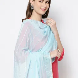 Cotton Blend Striped Light Blue Women Dupatta-image-38