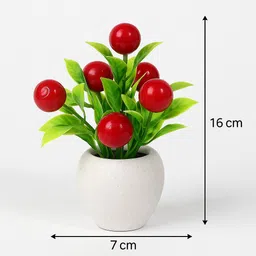 faston decore Artificial Red Cherry Plant with beautiful White Pot ( Set of 2 Pots ) Multicolor Cherry Artificial Flower with Pot image 3