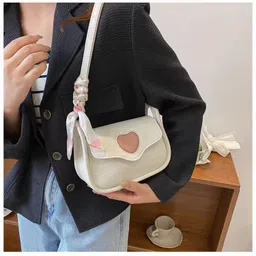 veekly White Women Sling Bag Stylish Sling Bag with Heart Design & Scarf for Women & Girls image 2