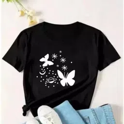 sahal Women Printed Round Neck Cotton Blend Black T-Shirt-picture-24