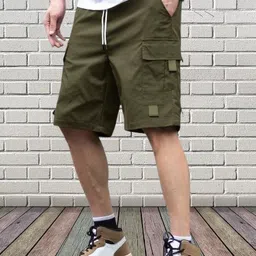 pitzz Solid Men Dark Green Cargo Shorts image 1