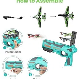 pluspicks Air Battle Gun Toy with 4 Paper Foam Glider Planes Kids for Fun Outdoor Sports image 2
