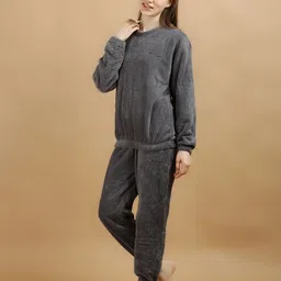 lugo Women Night Suit Set Grey Solid image 3