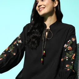 dressberry Casual Regular Sleeves Solid Women Black Top-picture-11